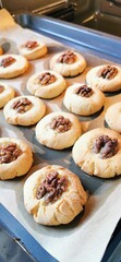 Shortbread cookies with walnuts close-up.