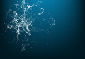 Abstract Internet connection and technology graphic design. Data futuristic. Low poly shape with connecting dots and lines on dark background.