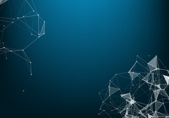Abstract Internet connection and technology graphic design. Data futuristic. Low poly shape with connecting dots and lines on dark background.