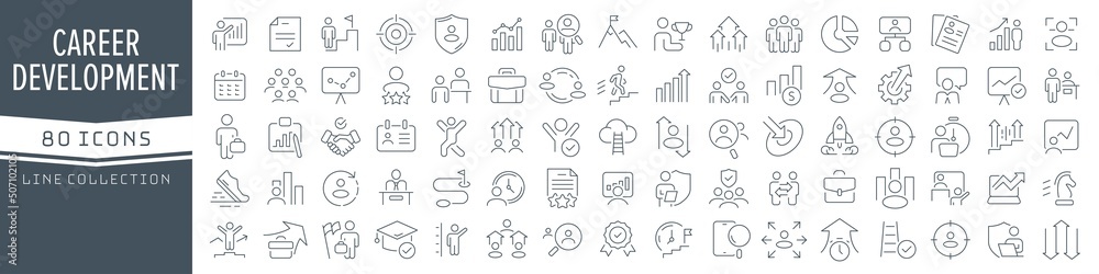 Aufkleber career and development line icons collection. big ui icon set in a flat design. thin outline icons p
