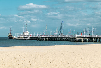 Fototapeta premium Old wooden pier in Sopot, Baltic Sea coast 