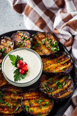 grilled eggplant on Georgian on a gray stone background