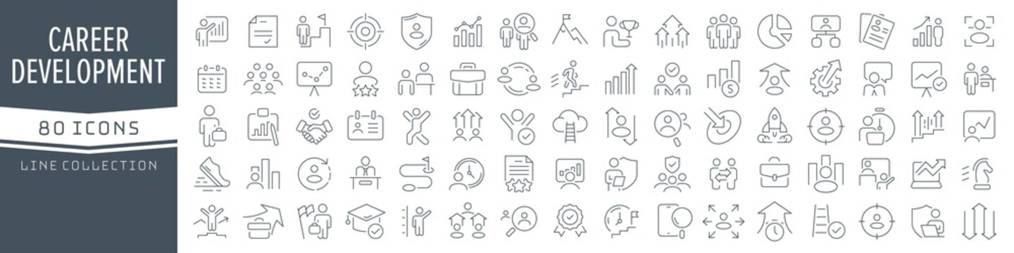 Career And Development Line Icons Collection. Big UI Icon Set In A Flat Design. Thin Outline Icons Pack. Vector Illustration EPS10