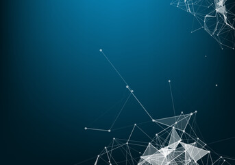 Vector abstract futuristic digital landscape with particles dots and stars on horizon. computer geometric digital connection structure. Futuristic blue abstract grid. Intelligence artificial