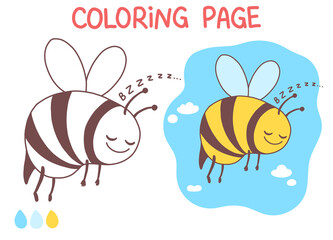 Bee coloring page cute doodle vector illustration