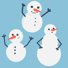 The collection of snowmen. Winter theme. Graphic resource winter and christmas for content, banner, sticker and greeting card.