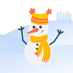 The collection of snowmen. Winter theme. Graphic resource winter and christmas for content, banner, sticker and greeting card.