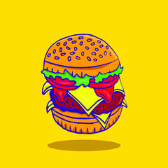 Cheese burger cartoon icon illustration, for various types of use
