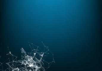 Vector abstract futuristic digital landscape with particles dots and stars on horizon. computer geometric digital connection structure. Futuristic blue abstract grid. Intelligence artificial