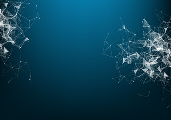 Vector abstract futuristic digital landscape with particles dots and stars on horizon. computer geometric digital connection structure. Futuristic blue abstract grid. Intelligence artificial