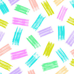 Vector seamless pattern. Repeatable texture with hand drawn highlight marker look like strokes. Artistic colorful background.