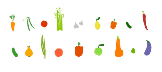 Vegetable Icons Set, Colored and Monochrome Vector Illustrations for Farm Products and Market Labels