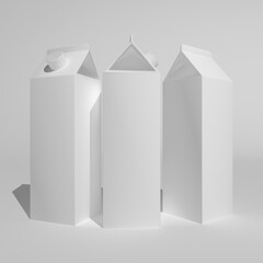 3d render mockup of box packaging of milk, kefir, yogurt, juice