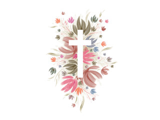 Vector Watercolor Easter cross clipart. Floral crosses illustration	
