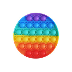 Top view Pop It Fidget Toy, round, colorful, rainbow colors in a white background
