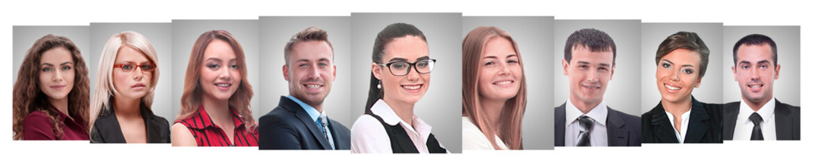 panoramic collage of portraits of young entrepreneurs.