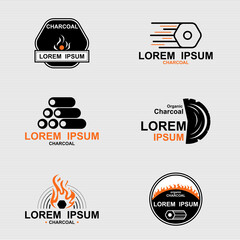 Black Organic Charcoal And Fire Logo Set - Vector