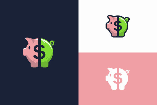 piggy bank illustration logo with dollar sign