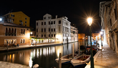 Boats on Venice grand canal by night