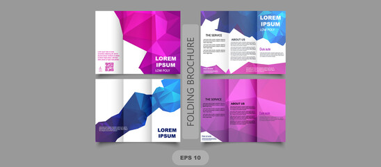 Set Low poly tri fold brochure. Creative bright flyer for design. Vector graphics