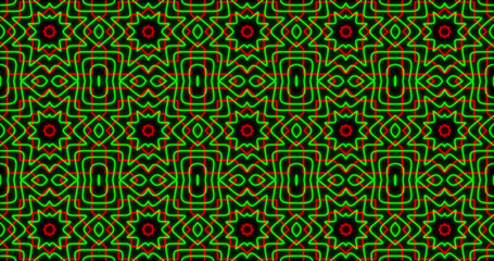 Image of kaleidoscope neon pattern moving in hypnotic motion on seamless loop