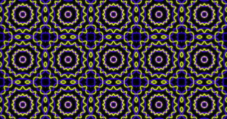 Image of kaleidoscope neon pattern moving in hypnotic motion on seamless loop