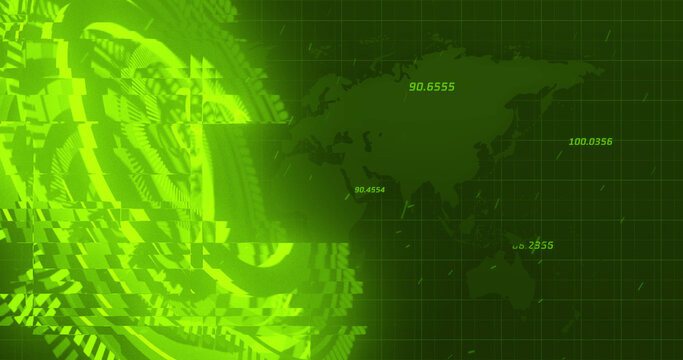 Image of processing circle over green background with world map
