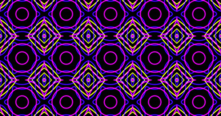 Image of kaleidoscope neon pattern moving in hypnotic motion on seamless loop