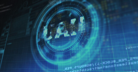 Image of ukraine hryvnia symbol on rotating safe lock over processing data