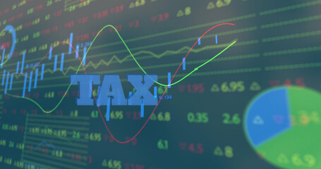 Image of graph and tax day on green background