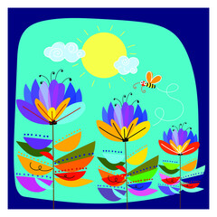 Contemporary floral,tropical,flowers,leaves, various shapes,lines hand drawn vector illustration background.