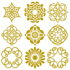 Set of vector floral golden oriental ornaments