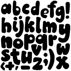 Hand drawn bold black small letters and signs monochrome vector organic alphabet set