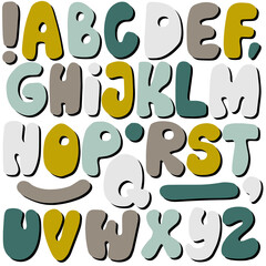 Hand drawn bold big letters and signs colorful vector organic alphabet set