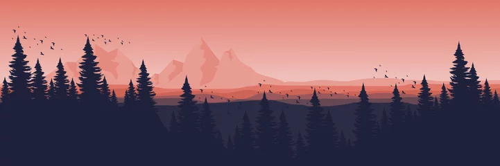 Fotobehang berglandschap met dennenboom silhouet vectorillustratie goed voor behang, achtergrond, achtergrond, banner, print en ontwerpsjabloon © FahrizalNurMuhammad