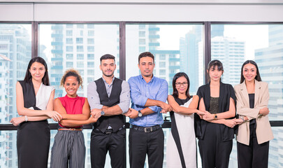 business people stand with confidence in modern office look to camera