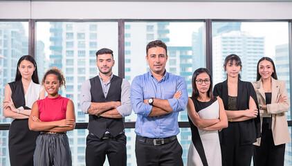 Obraz premium business people stand with confidence in modern office look to camera