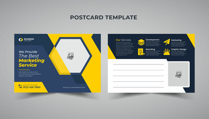Corporate business or marketing agency postcard yellow and blue template