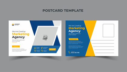 Corporate business or marketing agency  postcard yellow and black template
