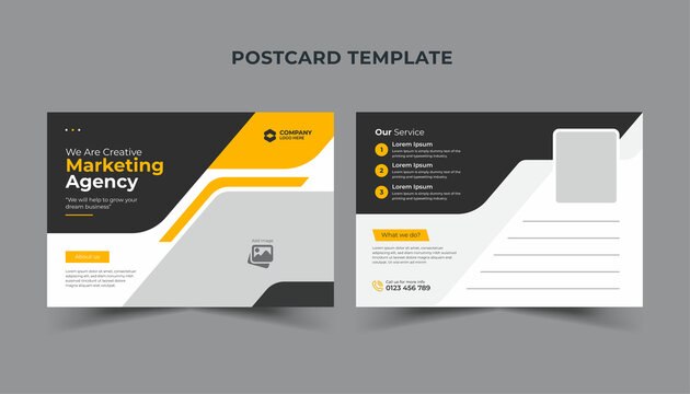 Corporate business or marketing agency postcard  yellow and black template