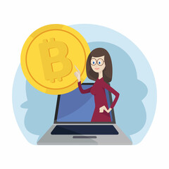 Illustration with bitcoin. Online banking. Digital marketing. Management strategy. Crypto currency, crypto currency coin. Digital bank