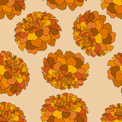Retro Tagetes Flowers, Floral Seamless Pattern Background