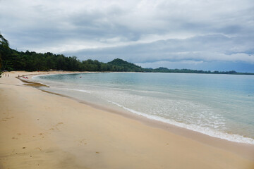 Sea landscape with the beautiful and clean sea with white sandy beaches on Koh Phayam Island in Ranong Province, Thailand.