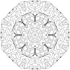 Hand drawn zentangle circular ornament for coloring page.