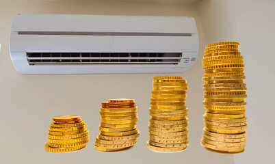 aircondition air condition price electricity euro coins pile isolated  euro coins pile isolated