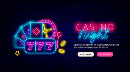 Casino night neon promotion template. Website landing page. Jackpot symbol. Vector stock illustration © Anastasia Gapeeva