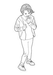 Drawing of a cute pensive little girl