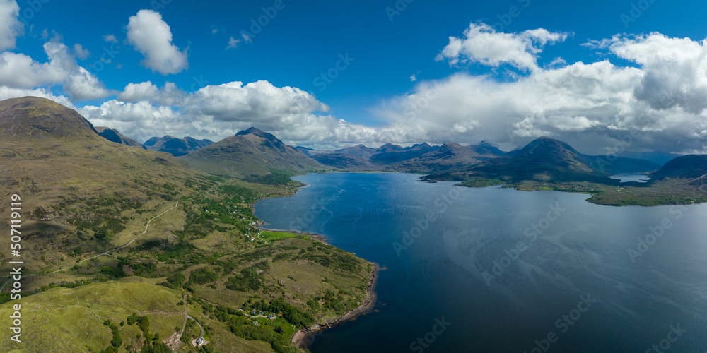 Wall mural aerial view of the landscape surrounding diabaig, lower diabaig and torridon village in the north we