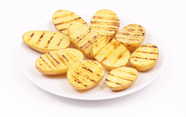 Grilled potatoes on a white background