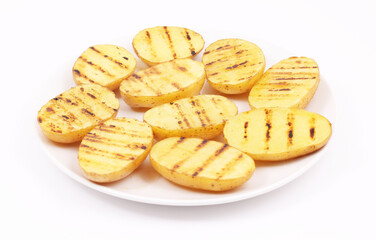 Grilled potatoes on a white background
